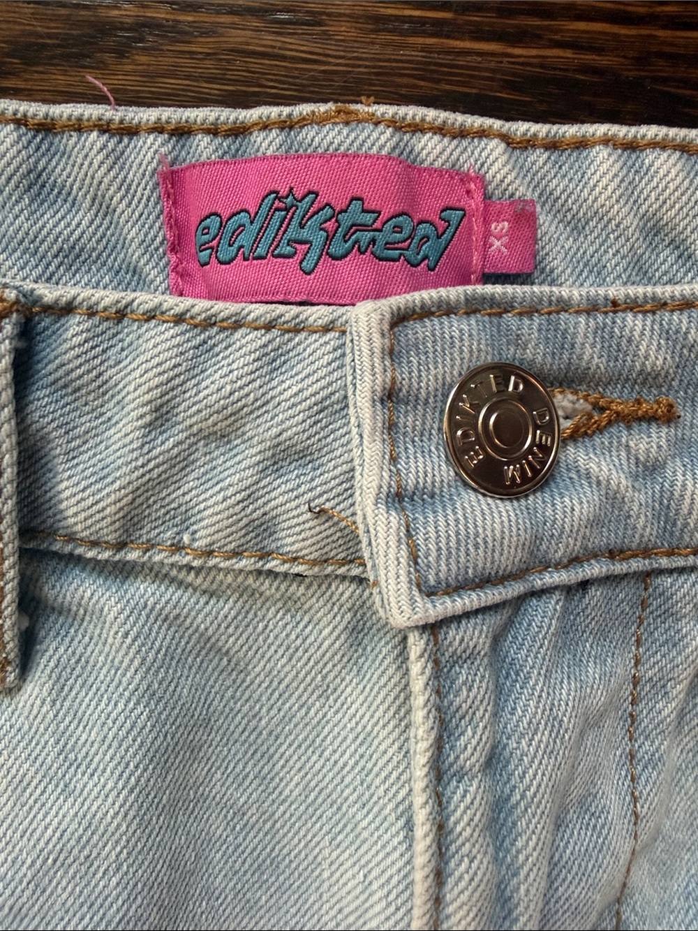 Edikted Light Blue Denim Mini Skirt with frayed hem size XS - Picture 2 of 6
